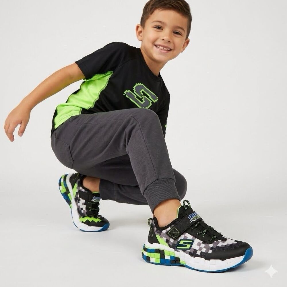 Skechers MEGA-CRAFT Boys Children’s Youth Sneakers Size 3 Blue Green Blocks